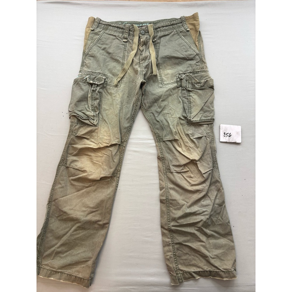 Bershka 2nd Hand Garment Cargo Pants Olive Green Distressed Patchwork Mens 32
